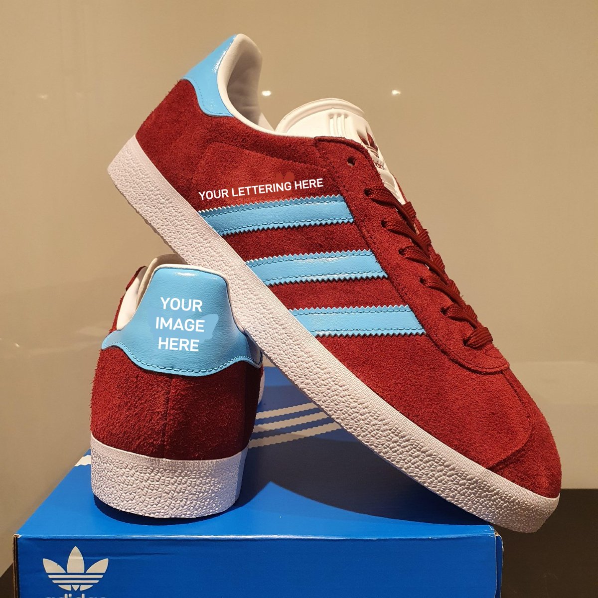 Claret Light Blue Custom Gazelle White Sole Terrace Trainer Recovery